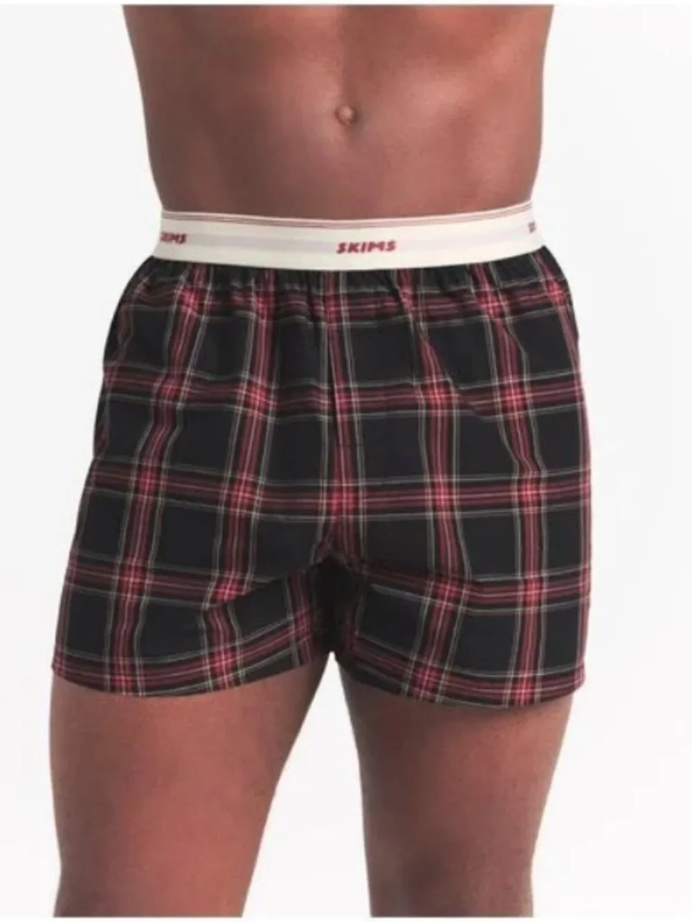 NEW SKIMS Men's Cotton Poplin Logo Band Boxer Shorts Ash Red Plaid XL NWT
